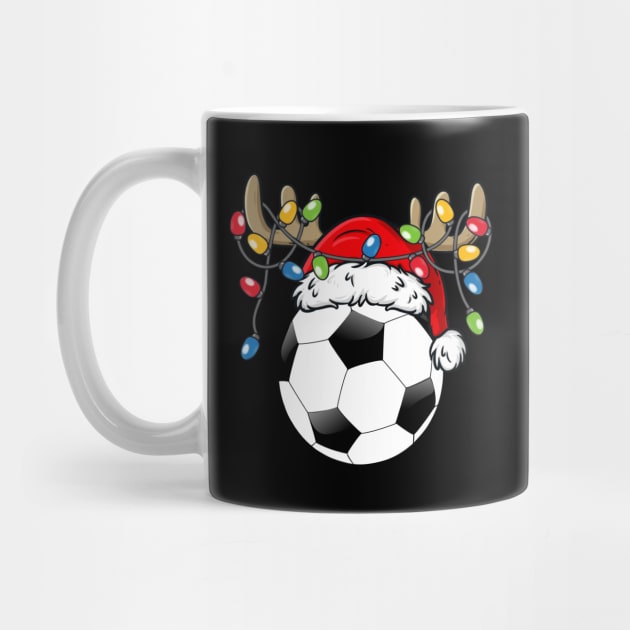 Soccer Ball With Santa Hat Reindeer Antlers Christmas Lights by Kimko